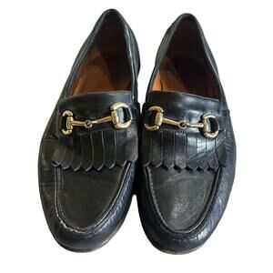 Allen Edmonds Black Leather Gold Horsebit Moccasin Loafers Men's Size 9 EUC